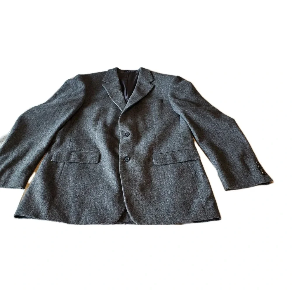 Ruffini Italy Sport Coat 42L Gray Camel Hair Blend Herringbone Blazer‎ Jacket
